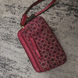 Coach Burgundy Patterned Wristlet